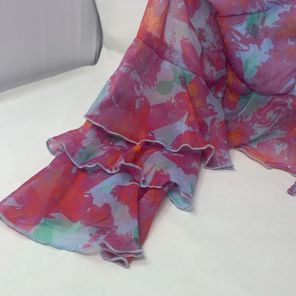 Indulge Tie-Front Ruffle Sleeve Multicolor Floral Blouse Size X-Large Brand New - Picture 6 of 12